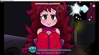 Teen plays FNF sex mod with big tits bouncing during intense group action.