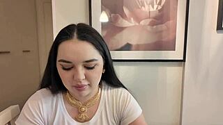 How does this beautiful teen with big tits and long hair masturbate in homemade video?