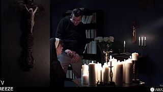 Biarawati rambut merah Rusia dibekuin waktu buat oral kasar dan creampie sama Sata Jones, boneka hidup telan cum mesum