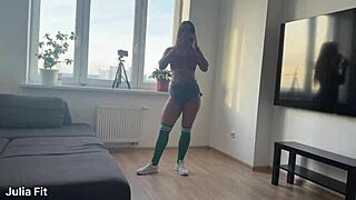 beauty in stockings and shorts gets fucked with creampie 😈