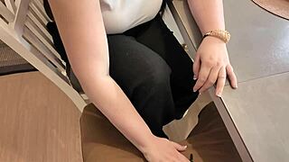 How does this beautiful teen with big tits and long hair masturbate in homemade video?