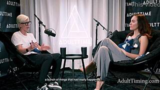 Petite redhead pornstar discusses her lesbian experiences during intimate casting interview with Bree Mills and Freya Parker