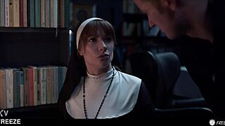 Russian redhead nun gets frozen in time for rough blowjob and creampie with Sata Jones. The real life doll takes mouthful cum in blasphemous domination.