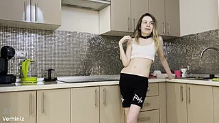 Stepsister gets rough action in kitchen from lucky friend