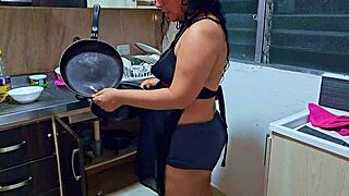 i squirt in orgasm right in the kitchen while my stepson watches me as his horny submissive stepmom