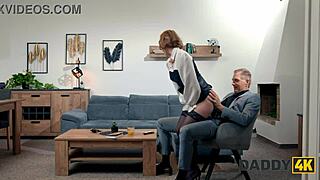 daddy4k hits hard with cheating on boyfriend by fucking his stepdaddy on the sofa instead of reading