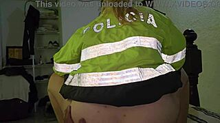 Blonde police officer rides cock in office