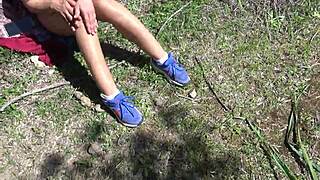 Real Voyeur Got Scared When I Started Pissing From My Hairy Pussy On The Beach