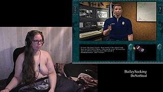 Naked brunette bbw with big tits and tattoo plays through haunted carousel game part 1 😱