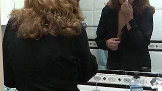 Intriguing how my curvy latina wife preps in the bathroom with jeans and lingerie for a voyeur moment.