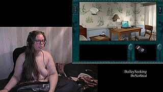 Naked brunette bbw with big tits and tattoo plays through haunted carousel game part 1 😱