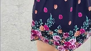 following a mature peruvian woman in skirt through lima streets casually