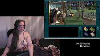 Naked brunette bbw with big tits and tattoo plays through haunted carousel game part 1 😱