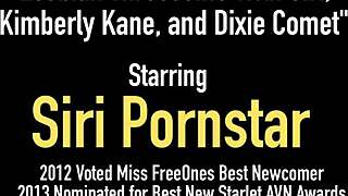 Huge boobed Siri pornstar tongue fucks hot Dixie Comet and Kimberly Kane.