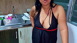 i squirt in orgasm right in the kitchen while my stepson watches me as his horny submissive stepmom