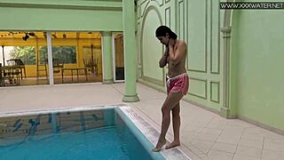 Shy cute Czech teen Lady Dee swims underwater in pool