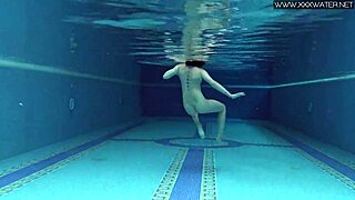 Shy cute Czech teen Lady Dee swims underwater in pool