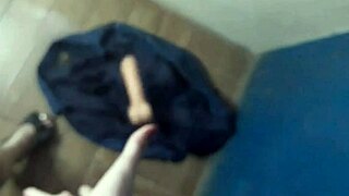 I'm in the bathroom playing this hot game with my stepsister using big cock dildo for blowjob and fucking.