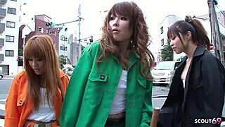 Three Japanese Girls Pick Up And Seduce Shy Virgin Guy To His First Time Suck In Uncensored Jav Fffm 4some