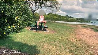 Hey, watch my wife swing on the swing with no panties flashing shaved pussy!