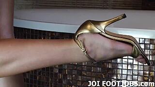 Teasing footjob fetish with toes sucking and panties jerking in pov