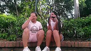 Today a pair of adventurous lesbians got bold and masturbated their pussies in a public park.