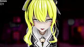 hoshimachi suisei performs dance in outfit with blonde hair clip in 3d animation