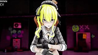 hoshimachi suisei performs dance in outfit with blonde hair clip in 3d animation