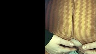 Young girl masturbates tearing leggings from arousal after gym with miniskirt