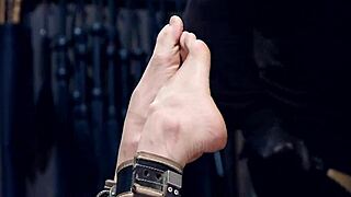 hey so this clamped blonde with pins gets suspended for some bdsm bondage and deepthroat whipping action in hardcore fetish scene