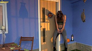 Spooky Halloween Piss Puddle With Brunette Lesbian Kissing And Wet Pussy Licking