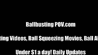 Hey, let's see how many ball slaps you endure before screaming in this femdom punishment session!