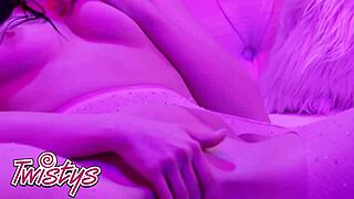 twistys star aubree valentine teases with sensual outfits, fingering her trimmed pussy and small tits in lingerie