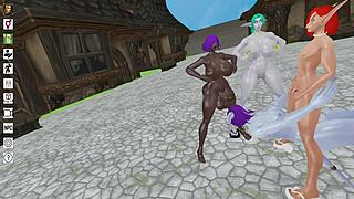 in the hornycraft 0 1 1 beta update for this warcraft porn game, a horny ladyboy with big tits and big cock gets oiled up in a cage. she takes monster cock anal fucking with feet play.