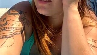 This bold exhibitionist lets a guy touch her ass in a flirty public flashing moment that turns heads.