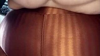 Young girl masturbates tearing leggings from arousal after gym with miniskirt