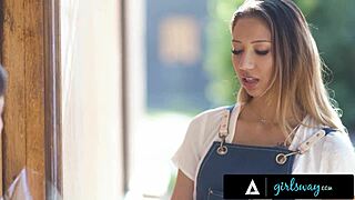 Beautiful college brunette has her tattooed pussy fingered hard by her crush after a sweet flower offering in lesbian tribbing