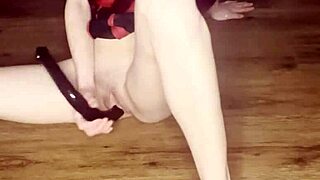 Amateur cute girl uses new black dildo friend