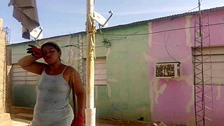 I catch my neighbor staring at my huge latina ass in this short dress while flashing outdoors