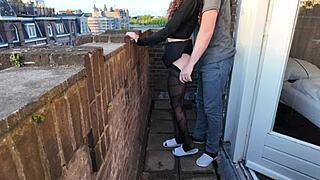 Damn, Petite Teen Whore Rides and Gets Fucked Doggystyle on Balcony in Dress!