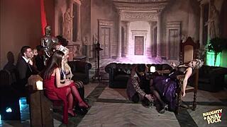 Two busty blondes heat up with anal dildo play and cowgirl riding in threesome.