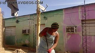 I catch my neighbor staring at my huge latina ass in this short dress while flashing outdoors