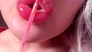 I worship bimbo girl with red lips and lipgloss in webcam domination session