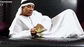 Trans Genie Daniela Marks Offers Her Ass to Hung Aladdin. Bareback Blowjob Leads to Interracial Anal Creampie.