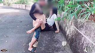 This student casually fucks his girlfriend right on show in the park