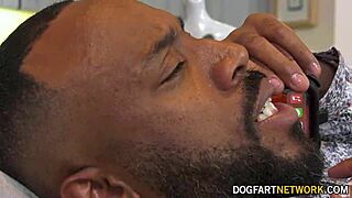 Glasses milf Luna Legend handles client Jovan Jordan with interracial blowjob, swallowing cum to keep him safe