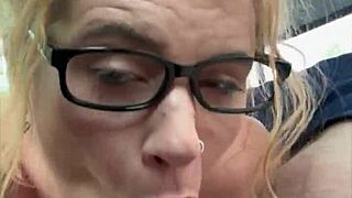 whoa, this streetwalker with glasses deepthroats that cock and swallows every cum drop in the car 😏🍆