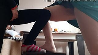 middle aged woman and student masturbate on chairs