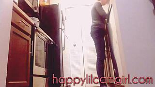 i feel ignored by this tall girl cleaning the kitchen in clothed domination on webcam