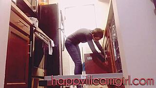 i feel ignored by this tall girl cleaning the kitchen in clothed domination on webcam